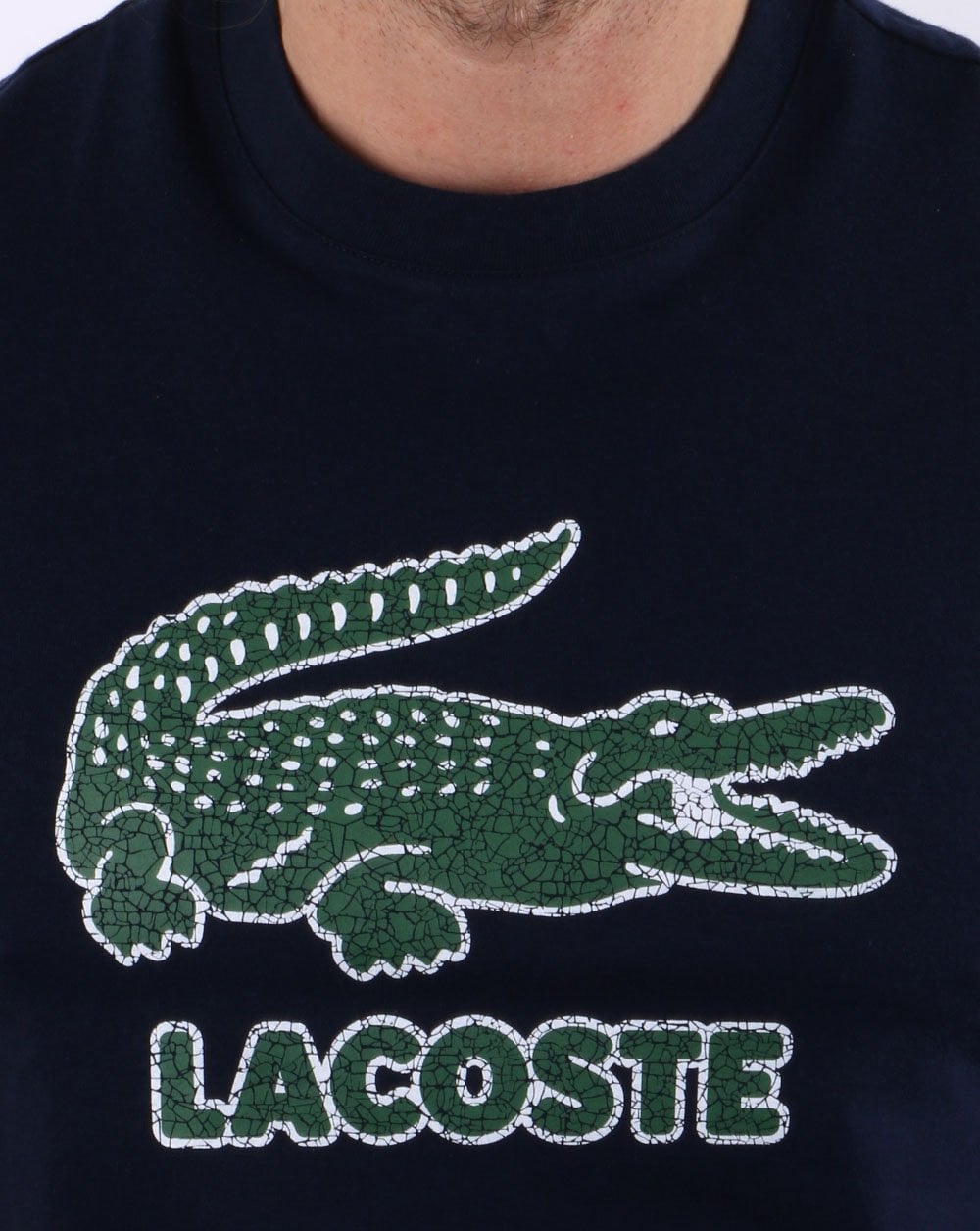 Lacoste Crackled Print Logo T Shirt Navy