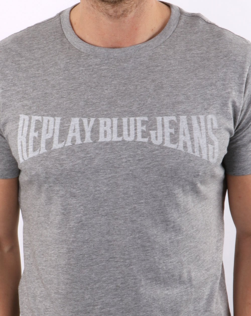 Replay Blue Jeans Logo T-Shirt Grau Melange