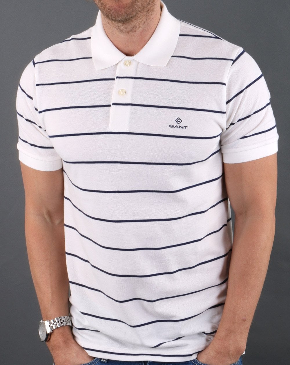 Gant Breton Stripe Pique Rugger Eierschale