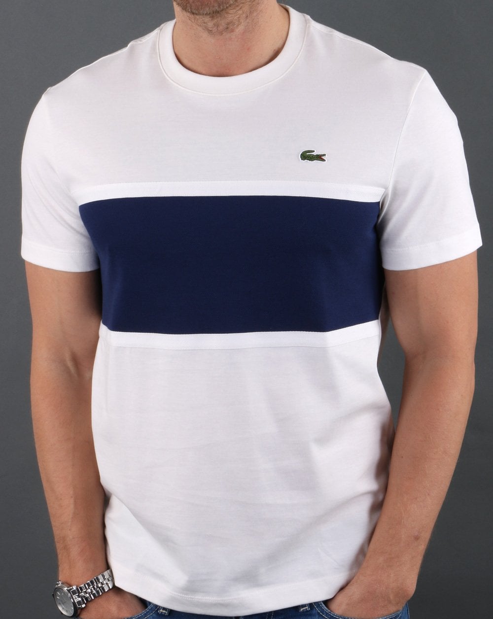 Lacoste Split T-Shirt Weiß/Marineblau