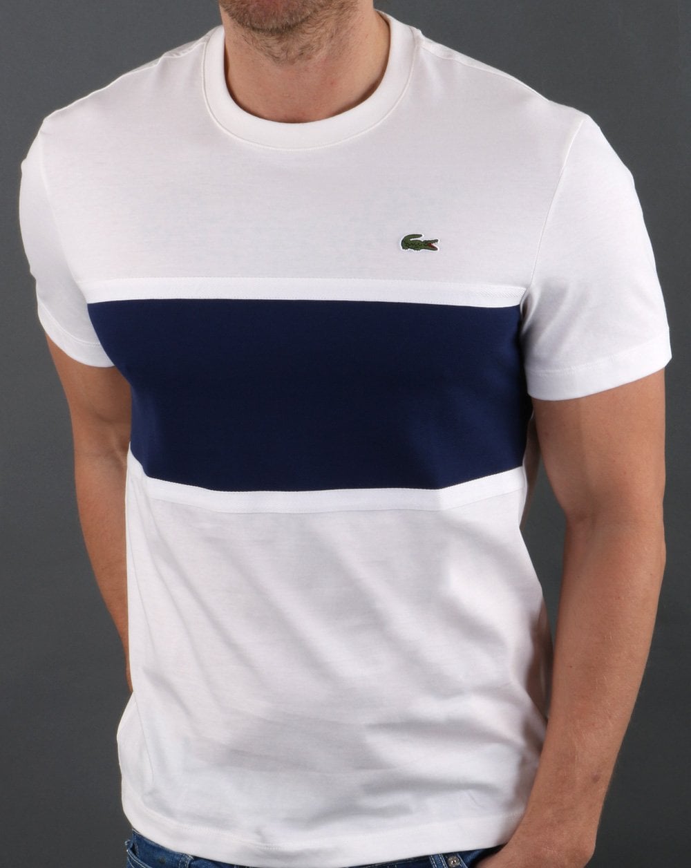 Lacoste Split T-Shirt Weiß/Marineblau