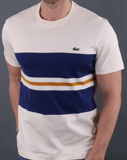Lacoste Colourblock T-Shirt Creme/Marineblau