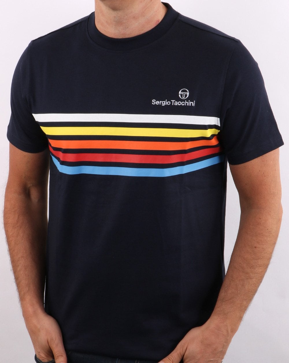Sergio Tacchini Marineblaues T-Shirt mit mehreren Streifen