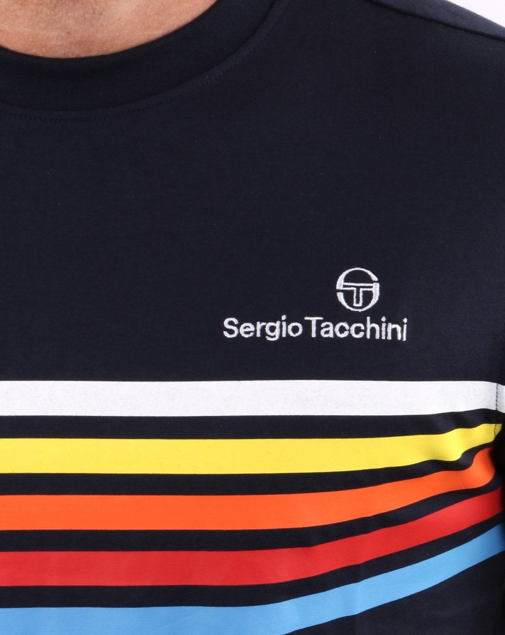 Sergio Tacchini Marineblaues T-Shirt mit mehreren Streifen