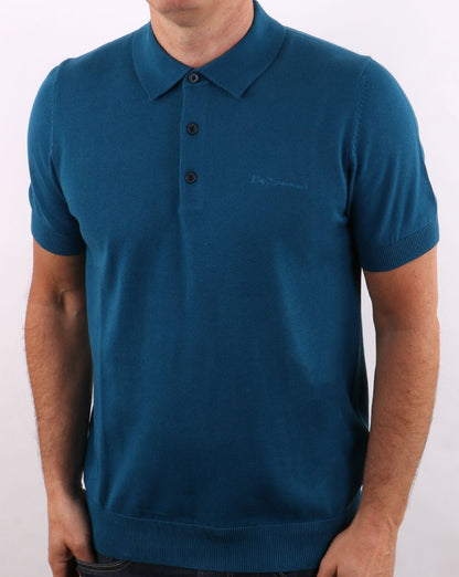 Ben Sherman – Kurzärmliges Strickpolo in Petrolblau
