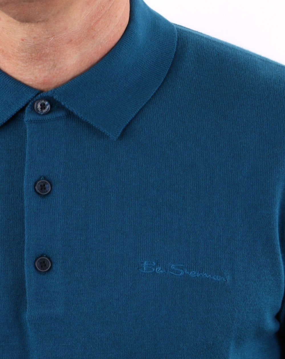 Ben Sherman – Kurzärmliges Strickpolo in Petrolblau