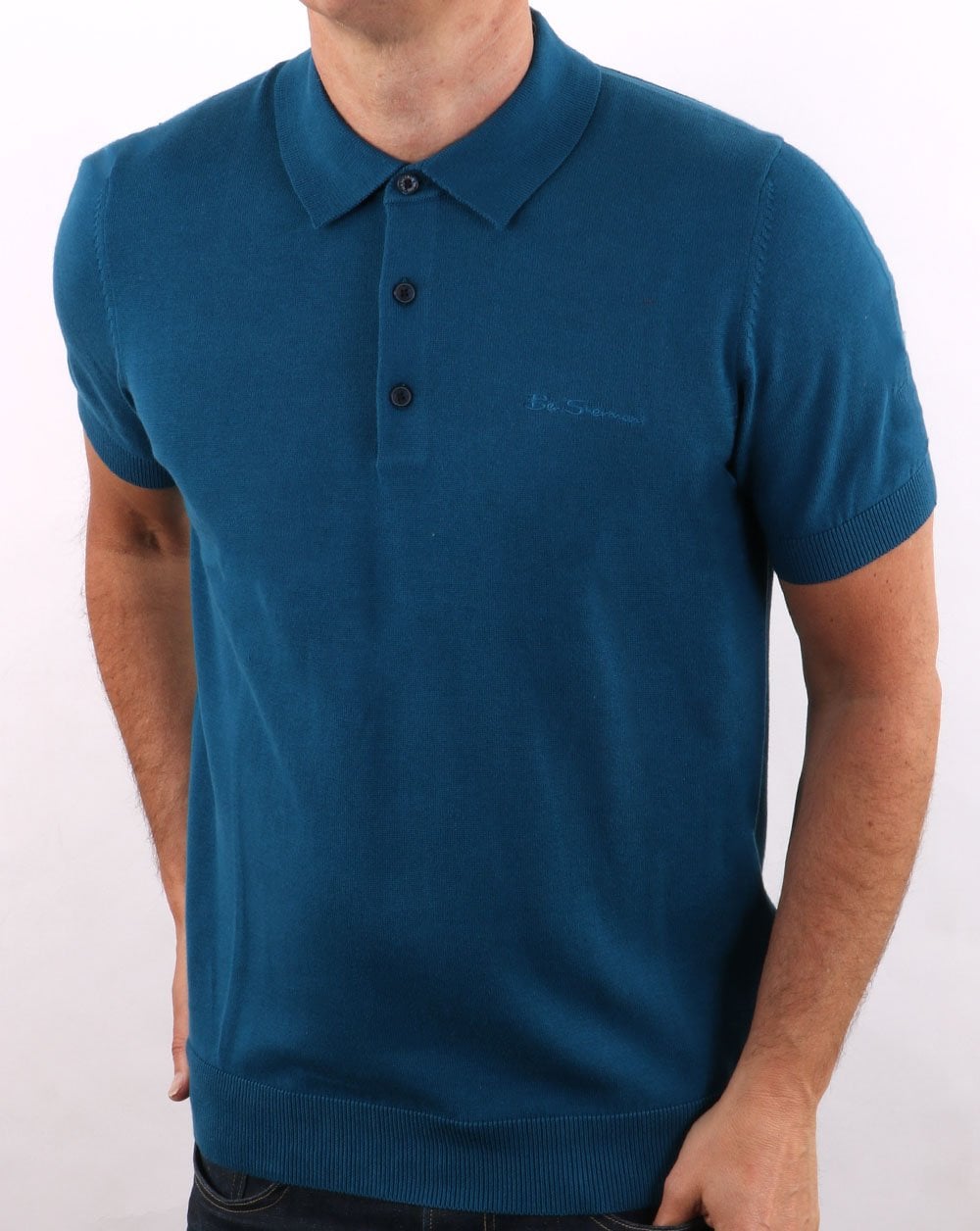 Ben Sherman – Kurzärmliges Strickpolo in Petrolblau