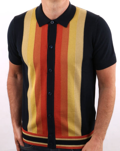Ben Sherman – Modisches Poloshirt mit durchgehender Knopfleiste, Dunkelmarineblau