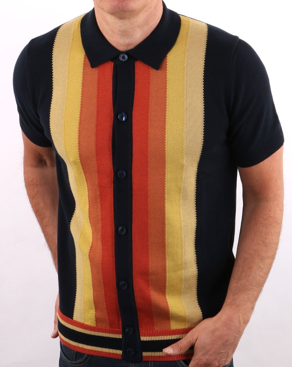 Ben Sherman – Modisches Poloshirt mit durchgehender Knopfleiste, Dunkelmarineblau