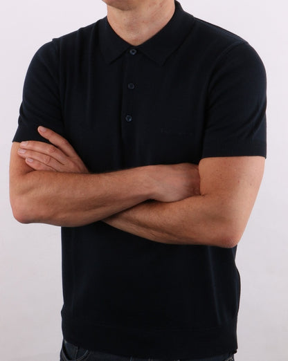 Ben Sherman – Kurzärmliges Strickpolo in Dunkelmarineblau