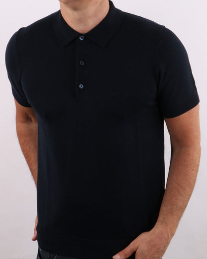 Ben Sherman – Kurzärmliges Strickpolo in Dunkelmarineblau