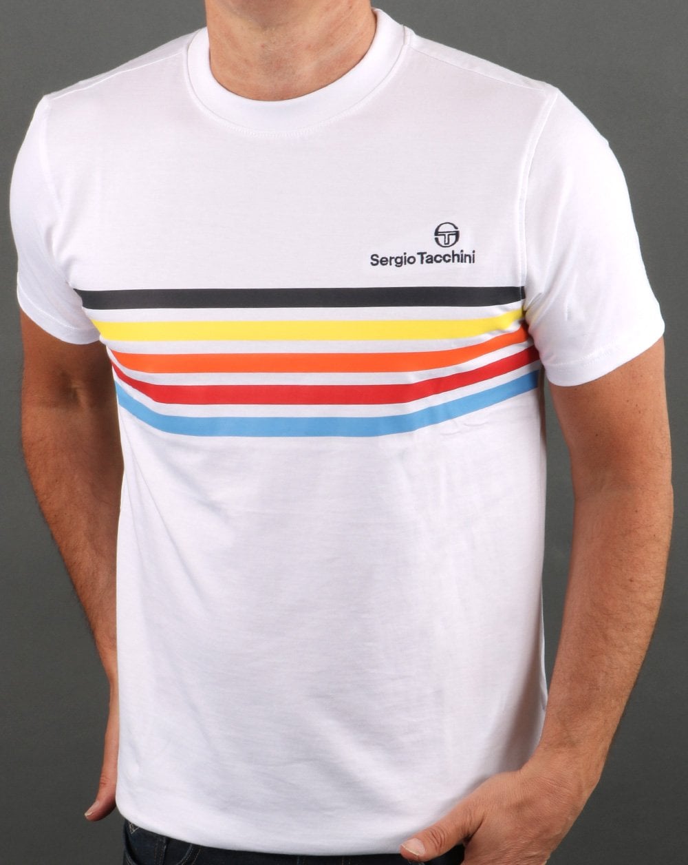 Sergio Tacchini – Weißes T-Shirt mit mehreren Streifen