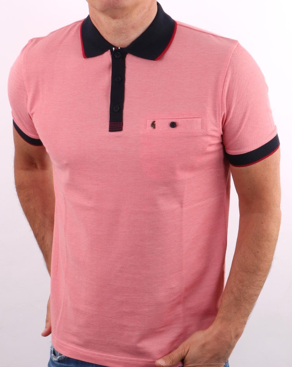 Gabicci Vintage Two Tone Polo Coral Pink