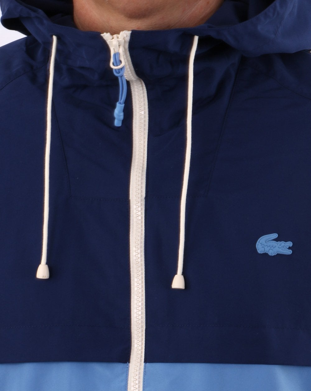 Lacoste – Windbreaker mit Kapuze in Blockfarben, Königsblau/Himmelblau
