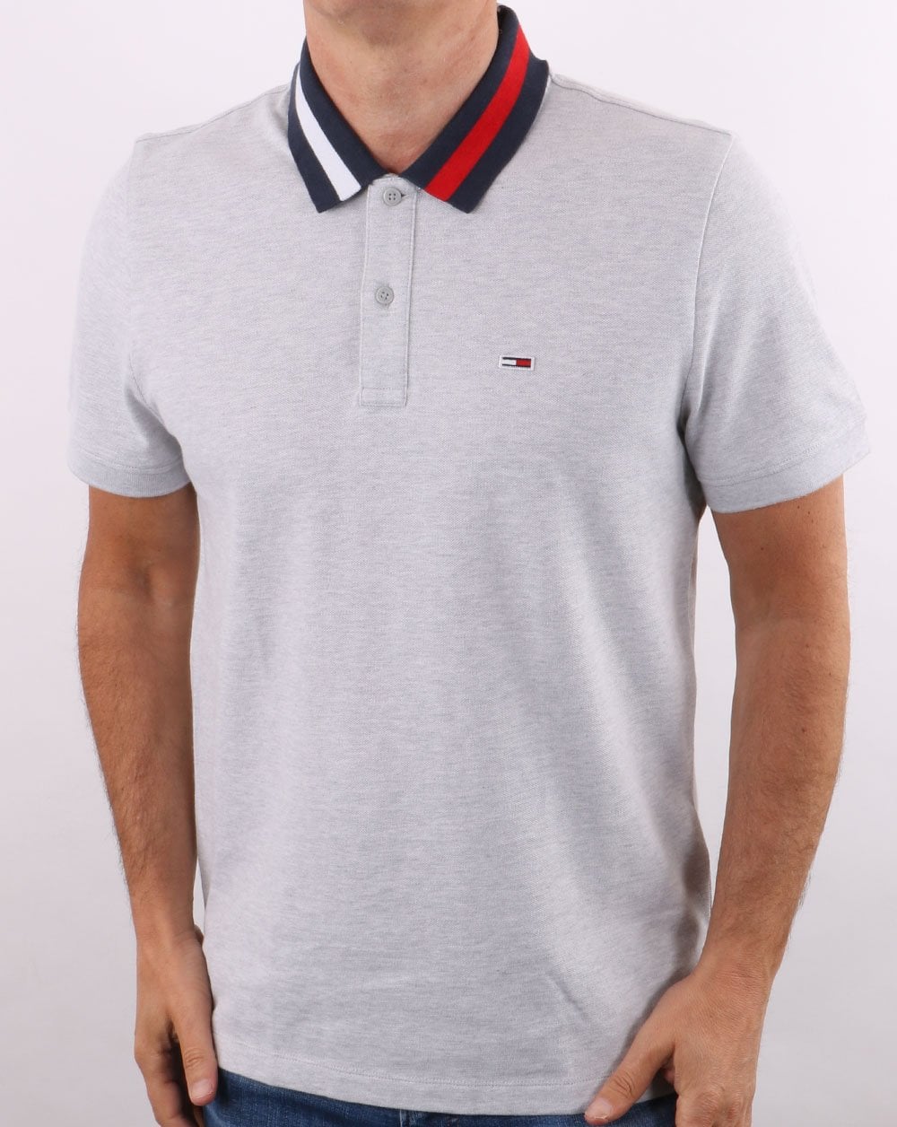 Tommy Jeans Poloshirt mit Flaggenkragen, Silbergrau-Melange