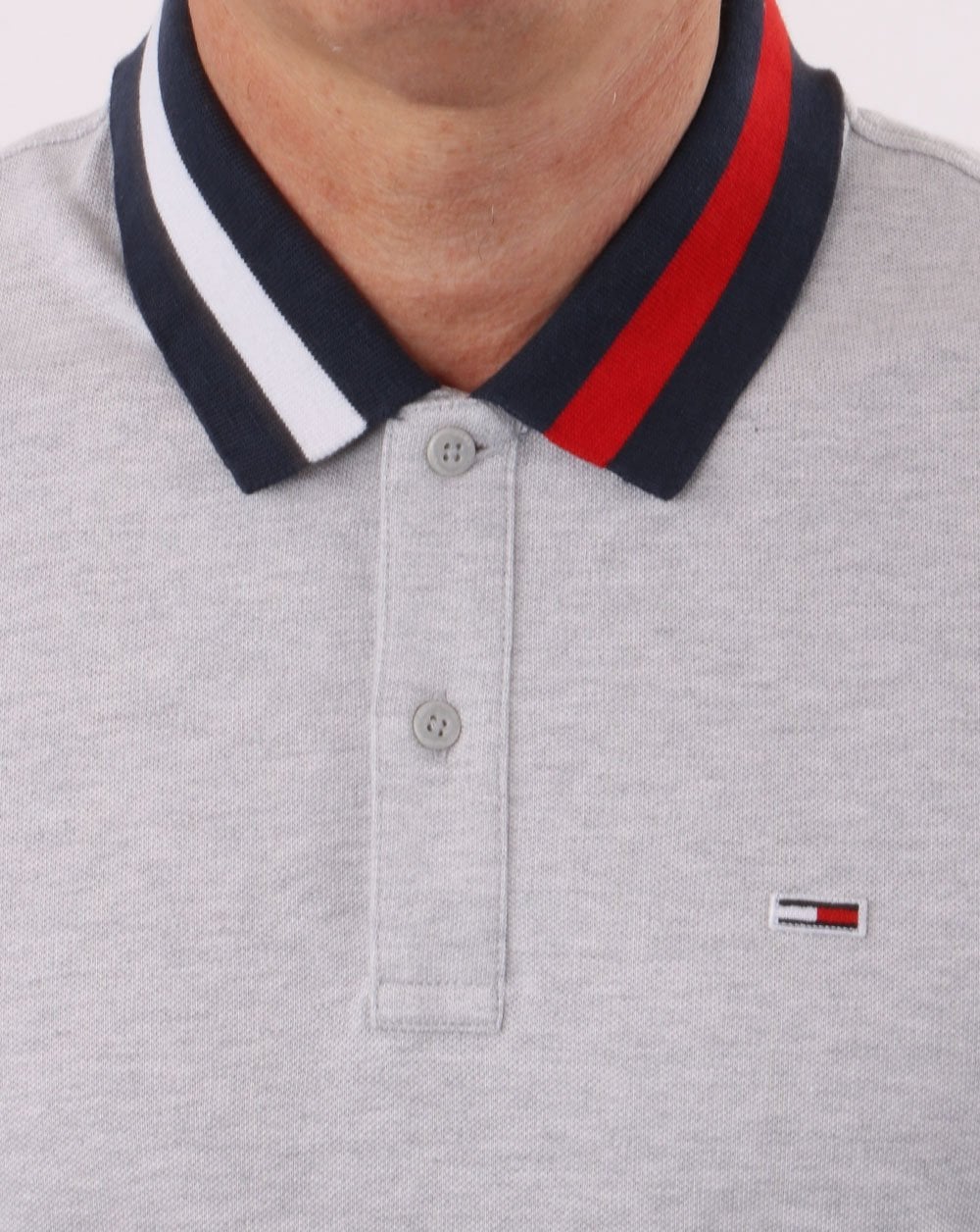 Tommy Jeans Poloshirt mit Flaggenkragen, Silbergrau-Melange