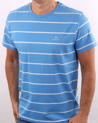 Gant – T-Shirt mit bretonischen Streifen und kurzen Ärmeln, Pazifikblau