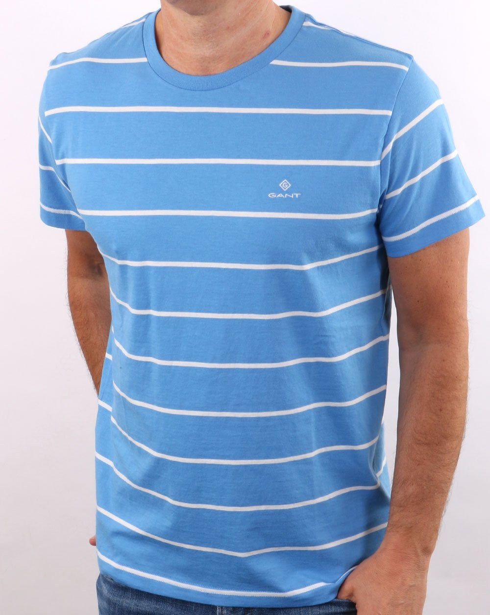 Gant – T-Shirt mit bretonischen Streifen und kurzen Ärmeln, Pazifikblau