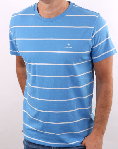 Gant – T-Shirt mit bretonischen Streifen und kurzen Ärmeln, Pazifikblau