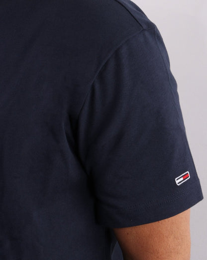 Tommy Jeans – T-Shirt mit linearem Logo in Marineblau