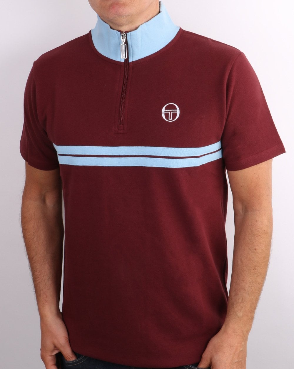 Sergio Tacchini Dallas 1/4-Reißverschluss-Poloshirt – Weinrot/Himmel