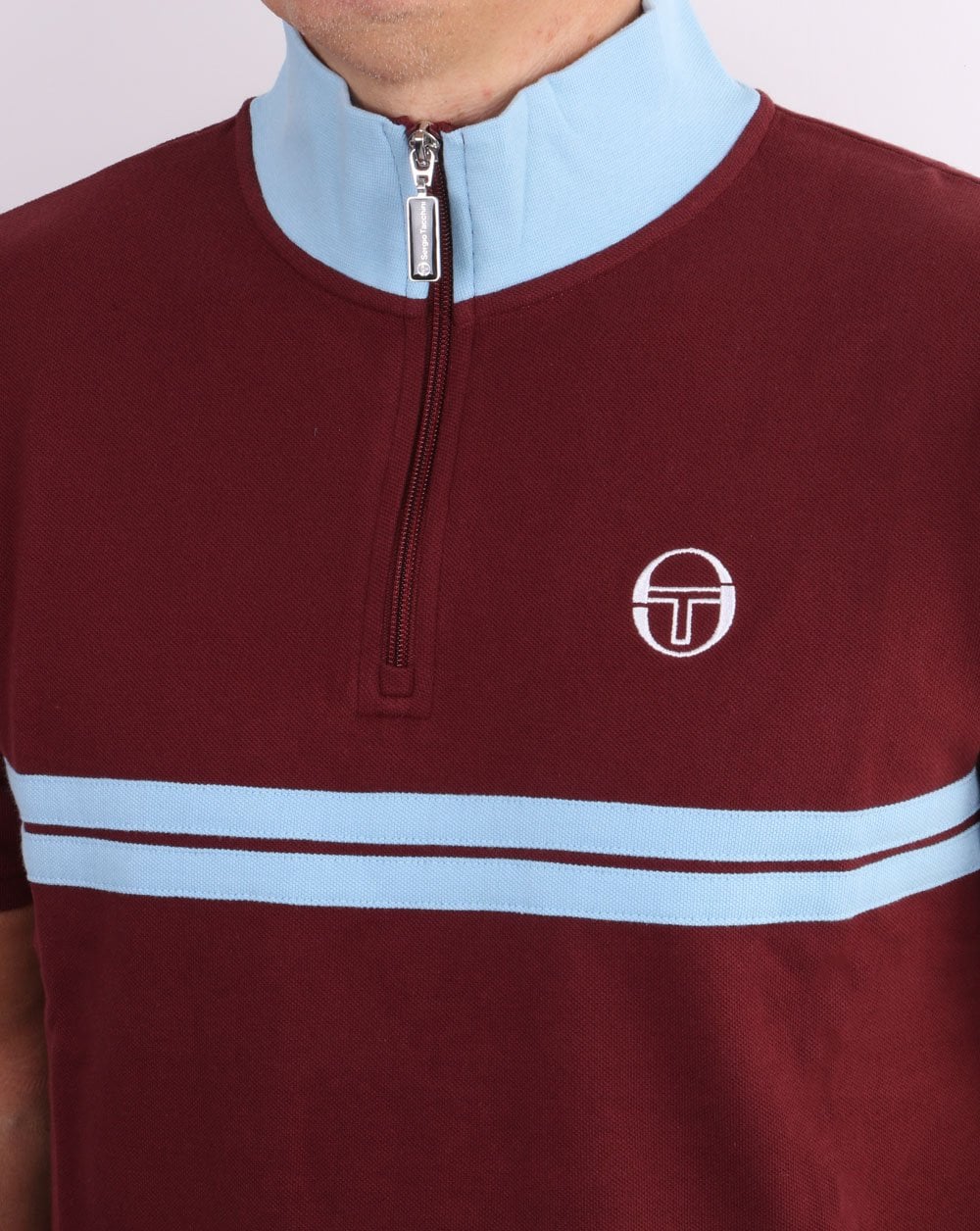 Sergio Tacchini Dallas 1/4-Reißverschluss-Poloshirt – Weinrot/Himmel