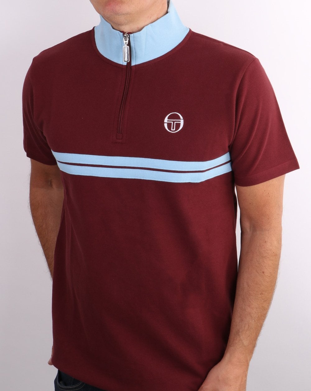 Sergio Tacchini Dallas 1/4 Zip Polo Shirt - Claret/Sky