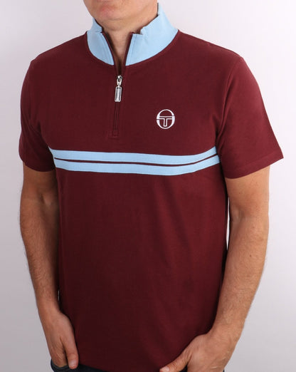 Sergio Tacchini Dallas 1/4-Reißverschluss-Poloshirt – Weinrot/Himmel
