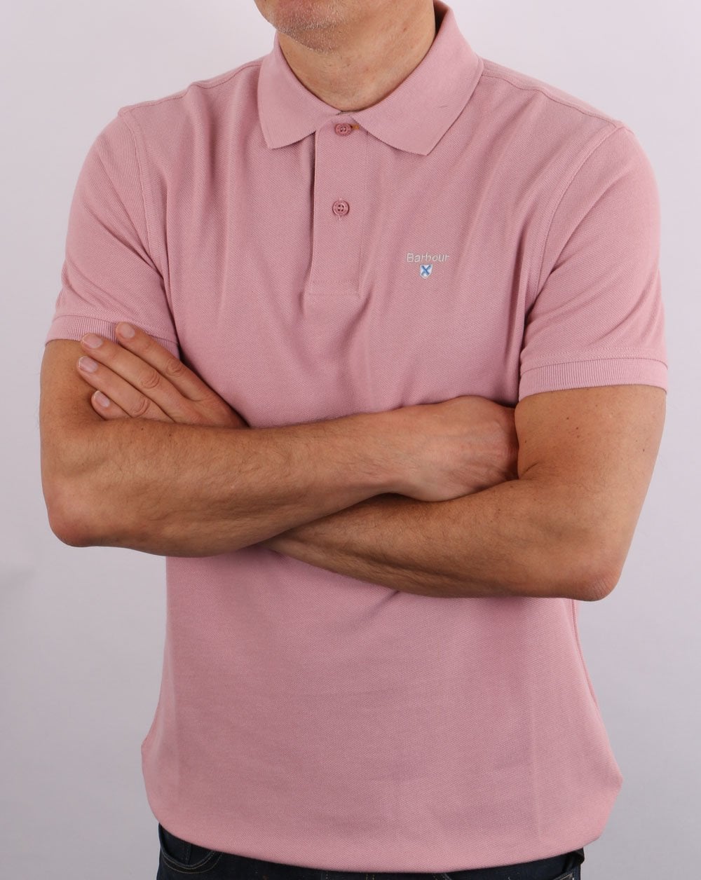 Barbour – Tartan-Piqué-Poloshirt in verblasstem Rosa