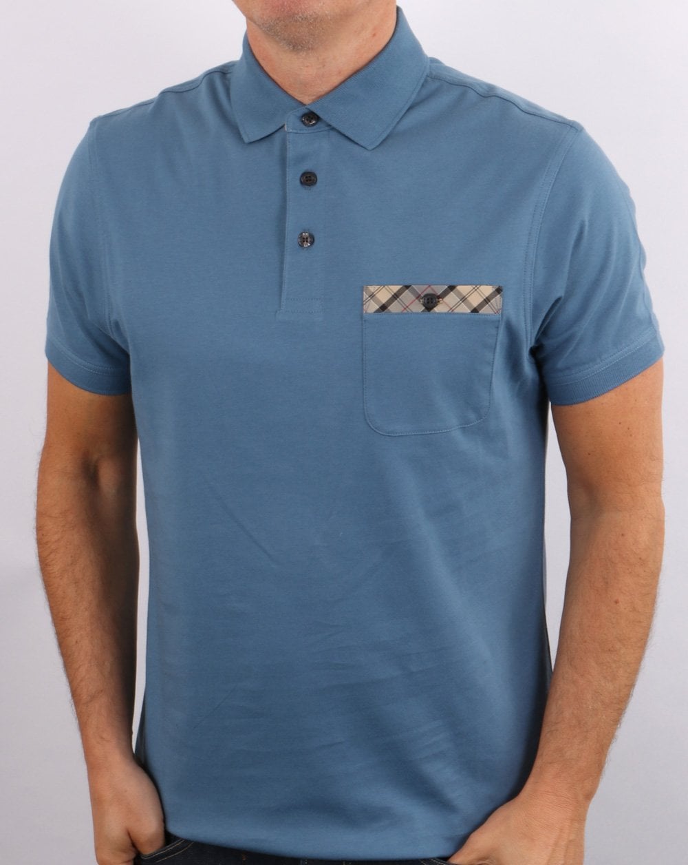 Barbour Poloshirt mit Tartan-Tasche, Blau