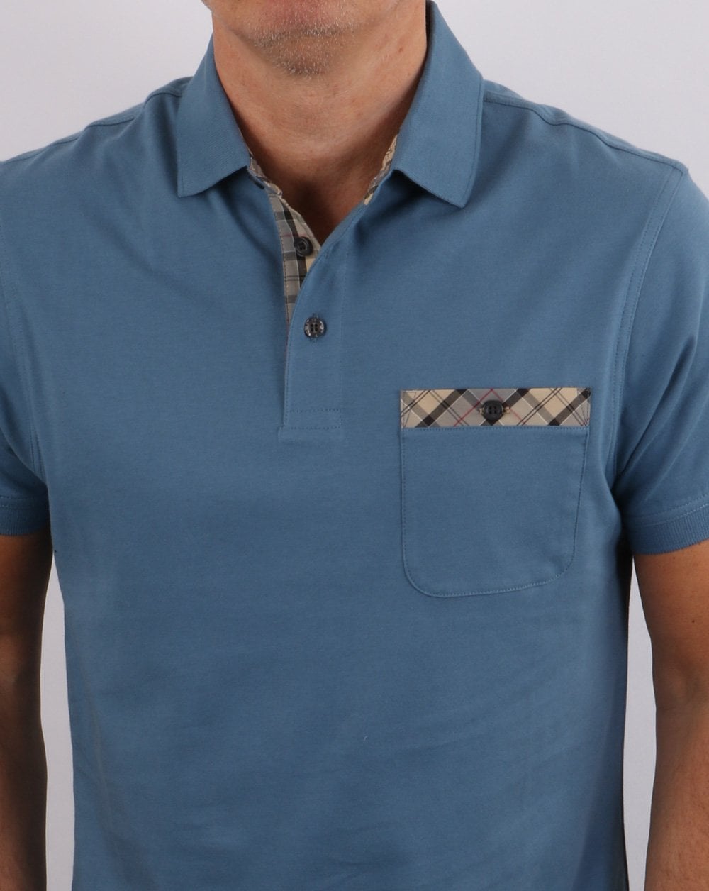 Barbour Tartan Pocket Polo Shirt Blue