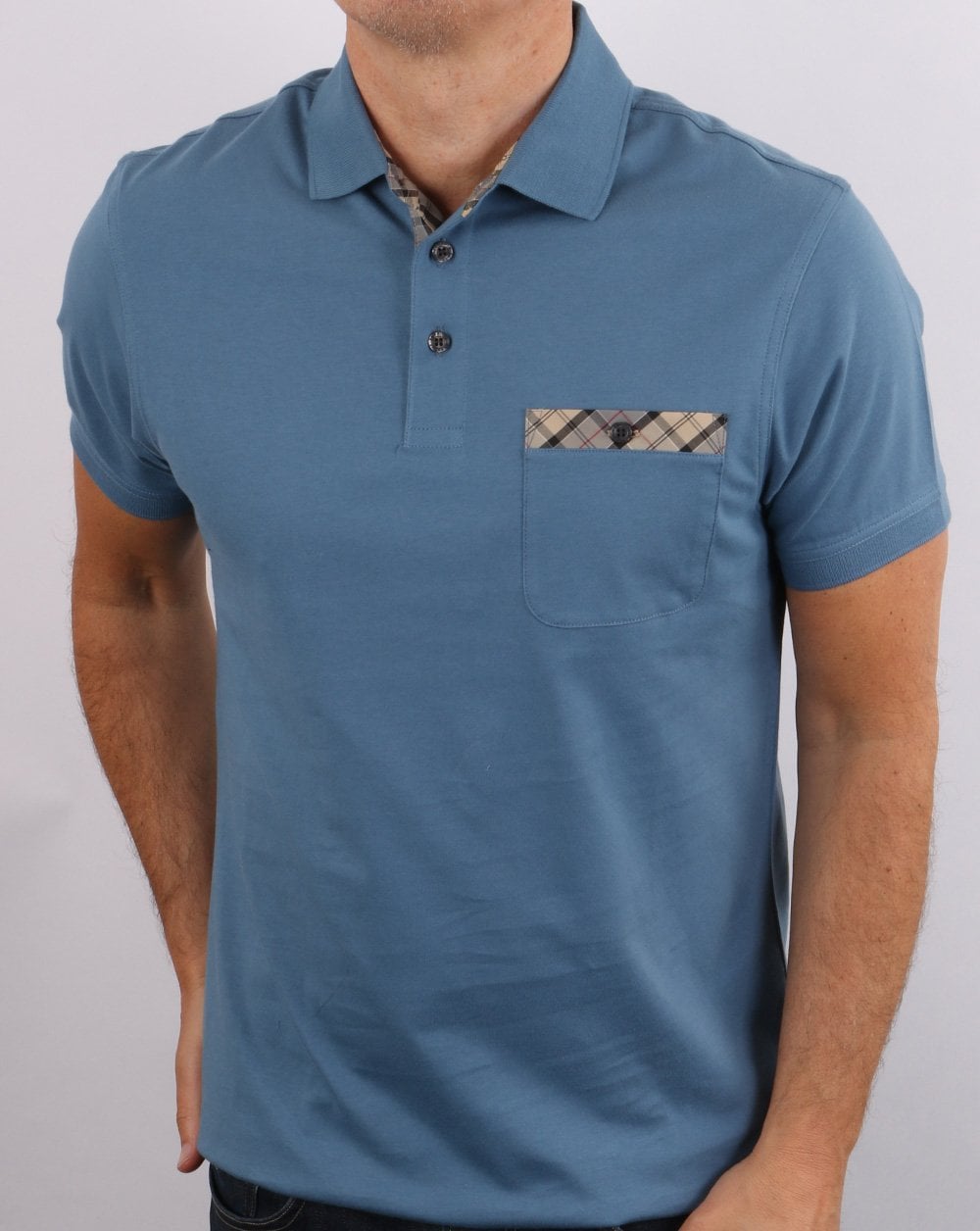 Barbour Poloshirt mit Tartan-Tasche, Blau