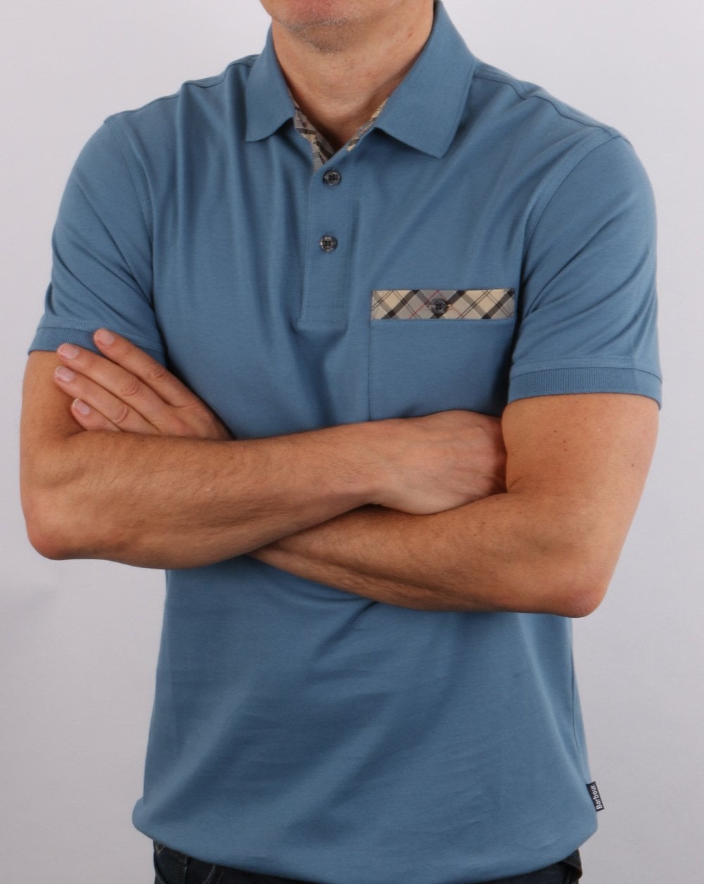 Barbour Poloshirt mit Tartan-Tasche, Blau
