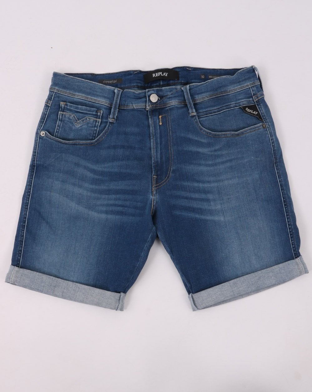 Replay Hyperflex Denim Shorts Mittelblau