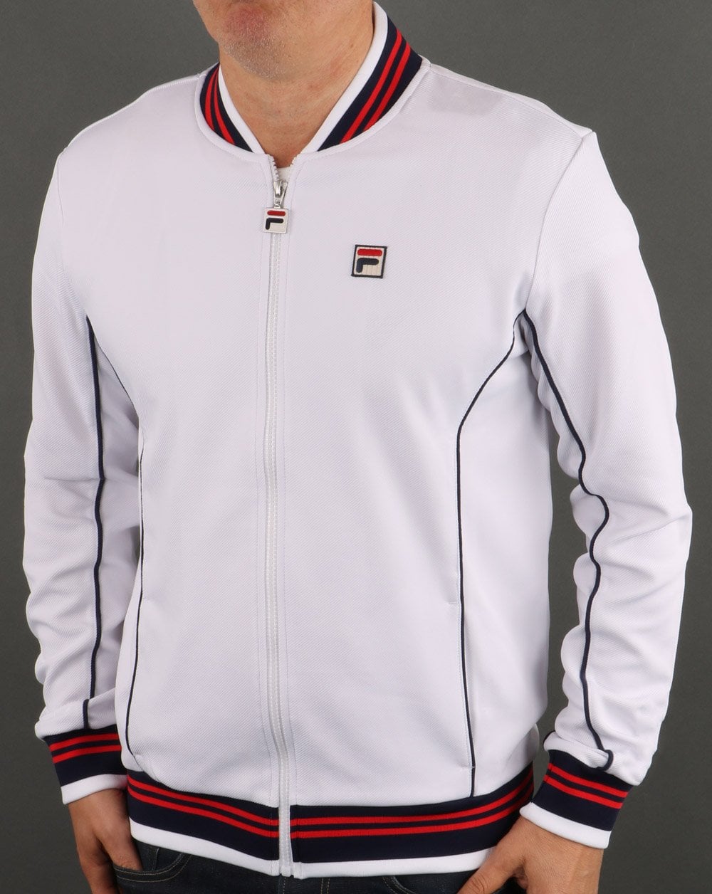Fila Vintage Retro Trainingsjacke Weiß Marine Rot