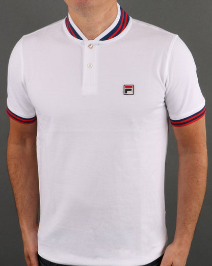 Fila Poloshirt mit Vintage-Kragen, Weiß, Marineblau, Rot