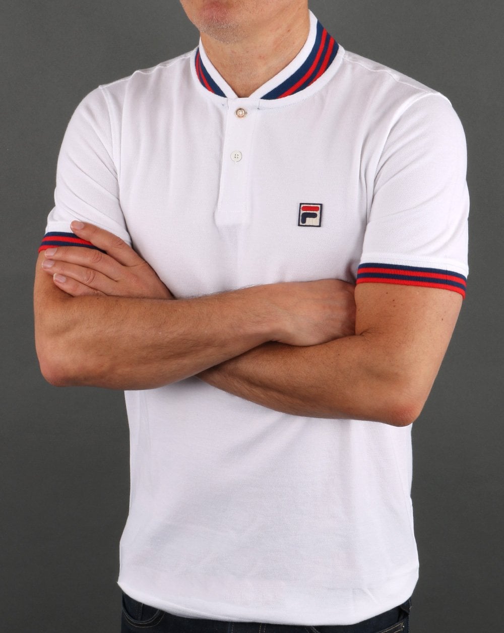 Fila Poloshirt mit Vintage-Kragen, Weiß, Marineblau, Rot