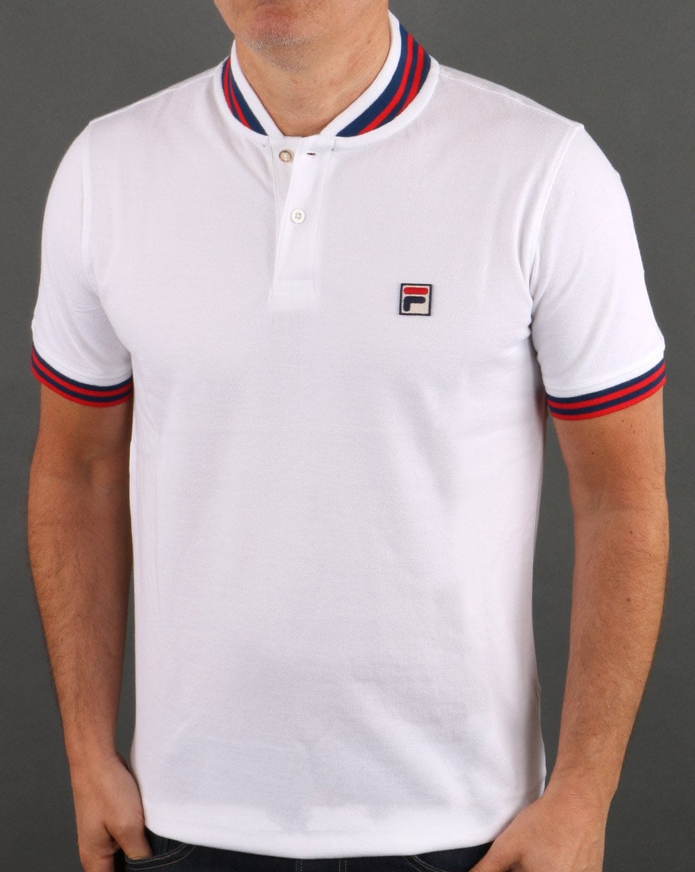 Fila Poloshirt mit Vintage-Kragen, Weiß, Marineblau, Rot