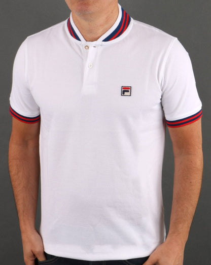 Fila Poloshirt mit Vintage-Kragen, Weiß, Marineblau, Rot