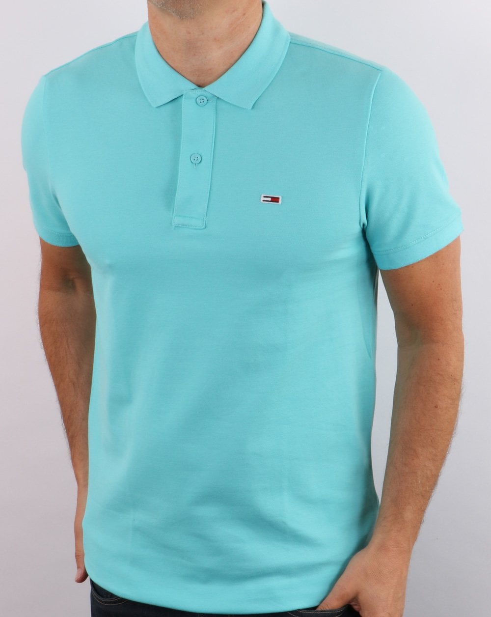 Tommy Jeans Poloshirt aus Baumwollpikee, Aquablau