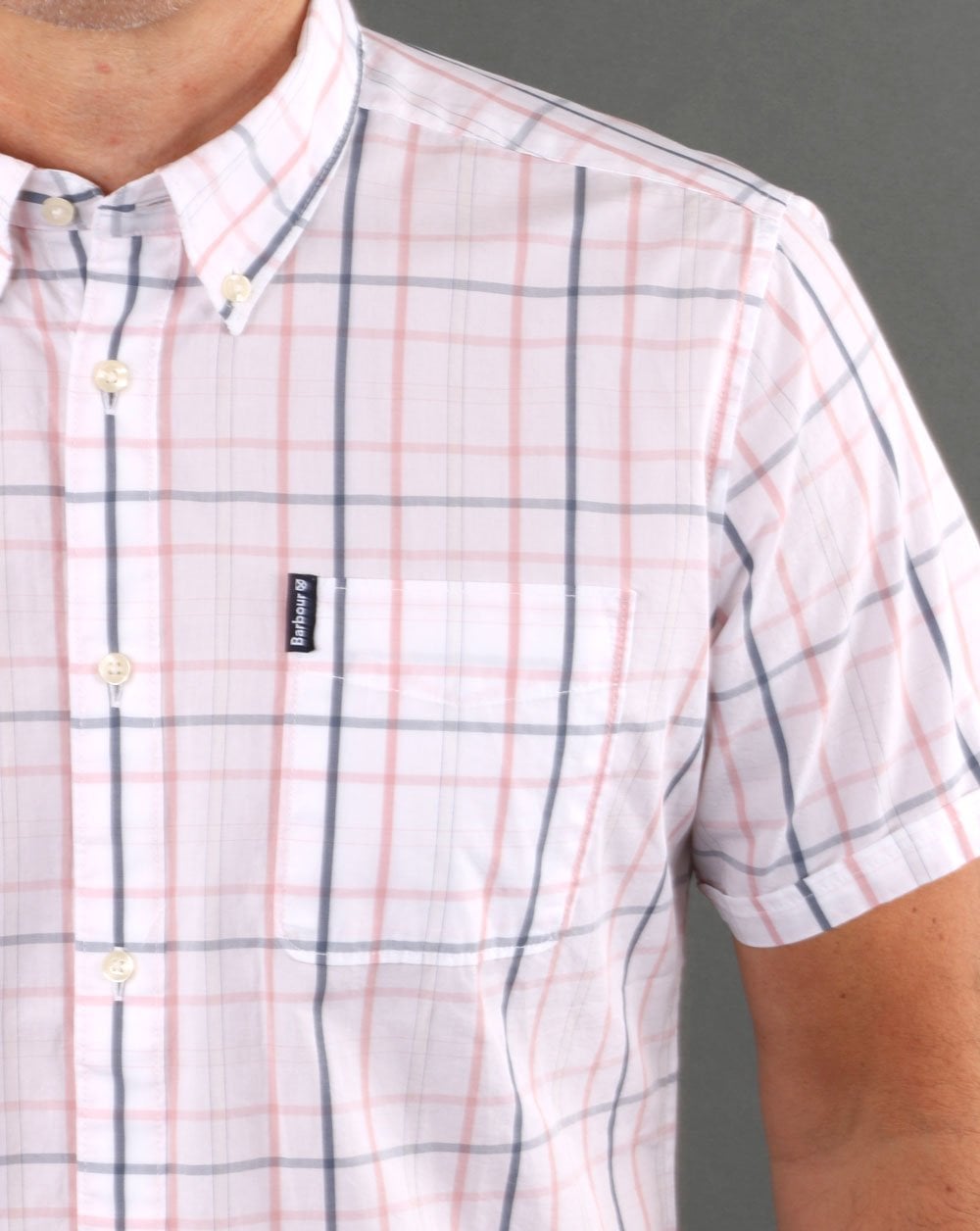 Barbour – Tattersall – Kurzarmhemd in verblasstem Rosa