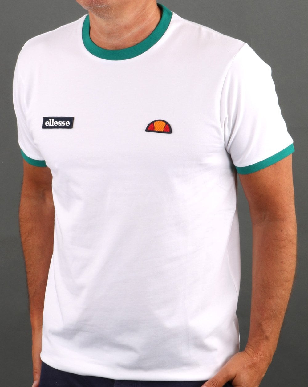 Ellesse Ringer T Shirt White/Green