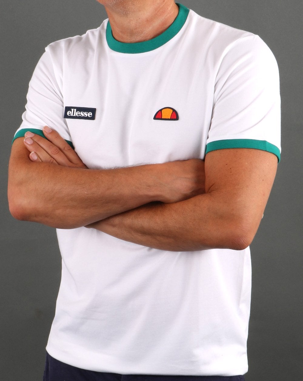 Ellesse Ringer T Shirt White/Green