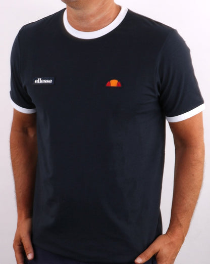 Ellesse – Ringer-T-Shirt in Marineblau