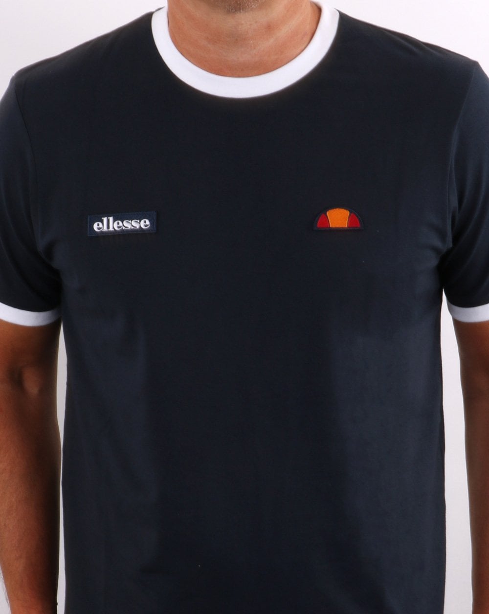 Ellesse – Ringer-T-Shirt in Marineblau