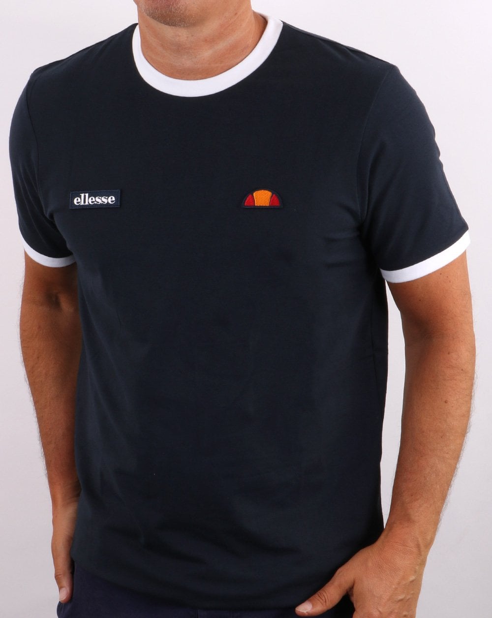 Ellesse – Ringer-T-Shirt in Marineblau