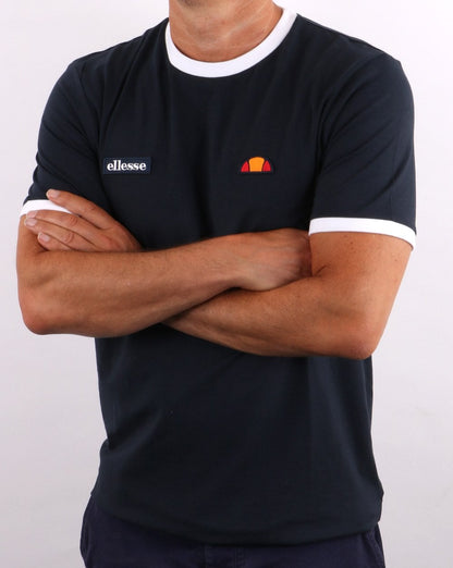 Ellesse – Ringer-T-Shirt in Marineblau