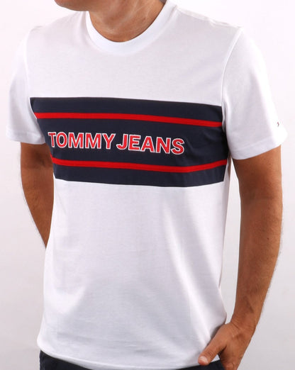 Tommy Jeans – Gestreiftes T-Shirt in Weiß/Bunt