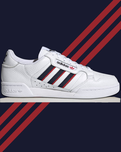 Adidas Continental 80 Sneakers Weiß - Marineblau Rote Streifen
