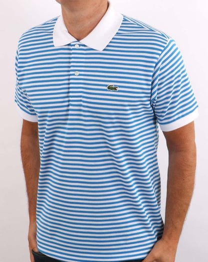 Lacoste Streifen-Poloshirt Weiß/Blau